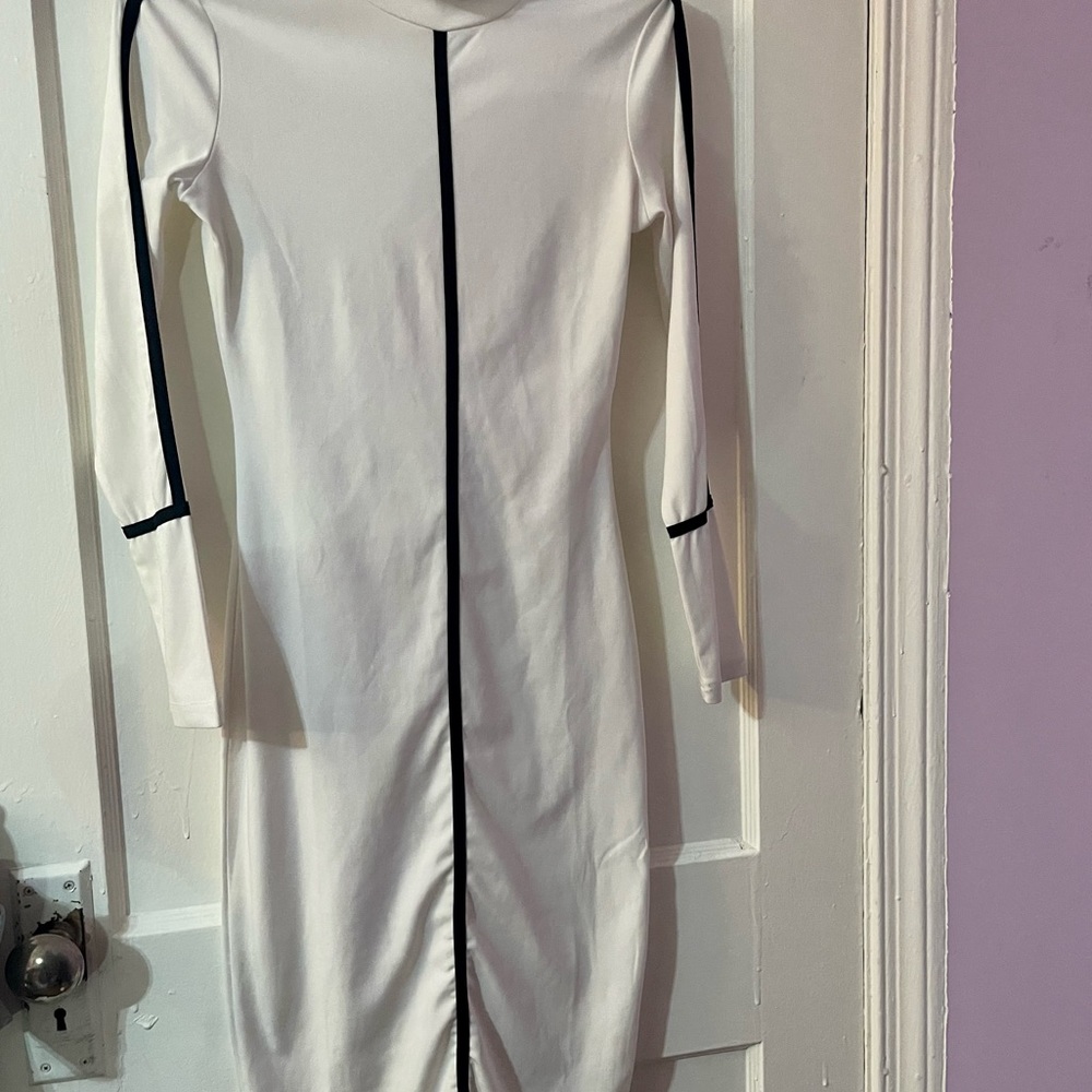 Mid calf dress| Color: white w/ black lining